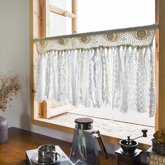 Boho Valances for Windows Handmade Cotton Crochet Lace Valance for Living Room H - Picture 1 of 8
